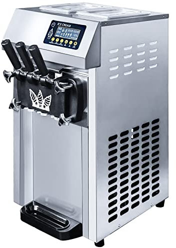 HYQNG Machine À Crème Glacée Molle Commerciale, Machine À Crème Glacée Slushy 1200 W Professionnelle avec Affichage LED, Sorbetière Commerciale 5 Gal/H avec Deux Trémies 3L