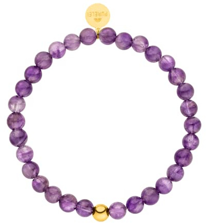 Purelei Purple Sky Armband (Gold, Silber), Damen und Herren Armband aus Amethyst Naturstein, wasserfestes Perlenarmband Damen elastisch Logo Tag, Einheitsgröße