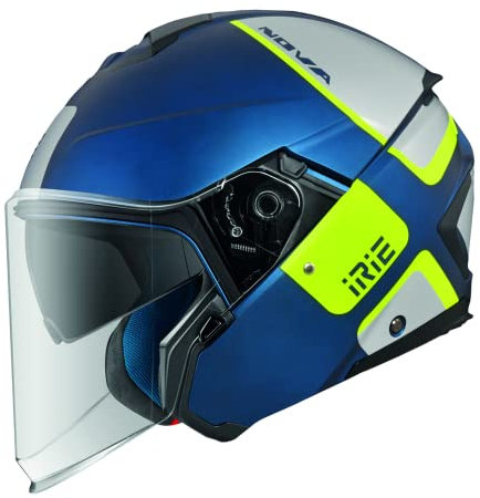 Jethelm mit doppeltem Visier Nova IRIE Helmets, Motorradhelm Jethelm ECE geprüft mit Sonnenblende und mikrometrischer Auslösung, Würfel - Blau, M
