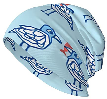 Ahdyr Sea Gulls Sharing Fish Blue Knit Beanie Mütze Erwachsene Stretch gestrickte Skull Beanies Cap Winter Warme Mützen Outdoor