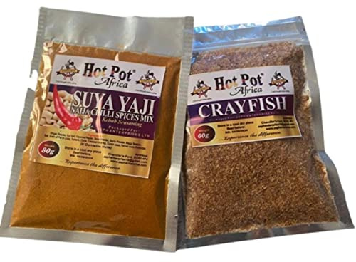 Hot Pot Africa Crayfish (100g) & Suya Spice | Yaji, Barbeque Kebab Pepper Spice Mix (100g)| Chilli Seasoning for Chicken, Pork, Beef, Fish & Vegetables