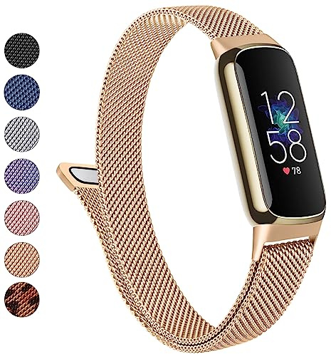 Metal Band for Fitbit Luxe Bands Women Men, Stainless Steel Mesh Loop Adjustable Magnetic Wristband Replacement Strap Compatible with Fitbit Luxe Fitness and Wellness Tracker