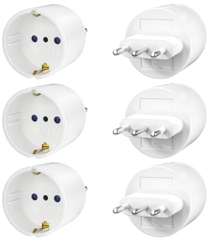Adapter Italien Steckdose, 6 Stück Europa/Deutschland auf Italien Reiseadapter, Reisestecker Italien, Typ L Steckdosenadapter, für Chile, Uruguay (Weiß)