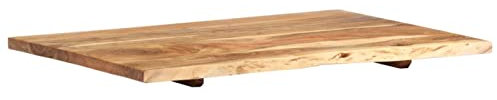 Gecheer Waschtischplatte Badezimmer Waschtisch Waschtischkonsole Platte Holzplatte für Aufsatzbecken Badmöbel Baumkante Massivholz Akazie 80x52x2,5 cm