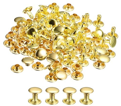 QUARKZMAN 100 Ensembles de Rivets Cuir Double Tête 6x6 mm Métal Couleur Or | Pour La Réparation D'Artisanat en Cuir, Bricolage Pour Sacs à Main Ceintures Chaussures,