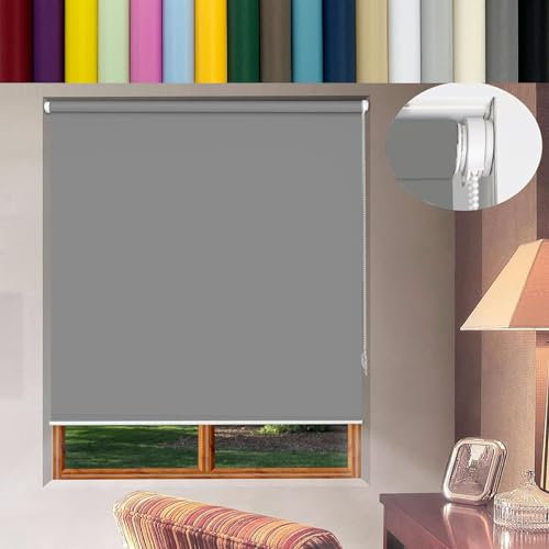 Verdunklungsrollo ohne Bohren 115 x 90 cm Sonnenschutz und Sichtschutz Sonnenschutz Fensterrollo Seitenzugrollo mit Klämmträger, für Fenster und balkontür, Dunkelgrau
