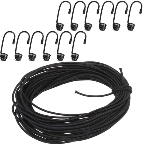 Gummischnur, 4mm×20m Expanderseile,Mit 12 Stück Haken Gummiseil, für Camping, Anhängerplane, Güterverkehr, mit Haken Zubehör DIY