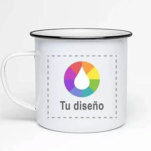 Taza Personalizable Metal · Personaliza 100% Con foto y texto · Taza de metal retro, para agua, café, deporte, acampada, viaje,regalo original, decoración… (380, Blanca)