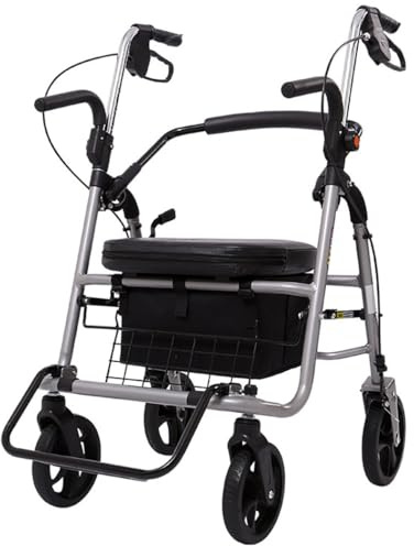 Déambulateur 4 roues,Rollator pliable,Déambulateur Fauteuil Roulant,Déambulateur d'extérieur,Déambulateur réglable en hauteur,Déambulateur pour personnes âgées black