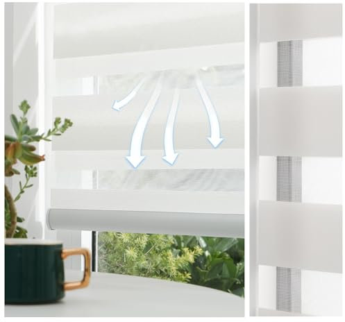Doppelrollo schnurlos,Zebra-Jalousien aus Stoff, Duo Rollo Zebrarollo Fensterrollo Klemmrollo Seitenzugrollo,für Küche, Wohnzimmer,Büro,lichtdurchlässig & verdunkelnd (Size : W160xH220cm/W62.99xH86.
