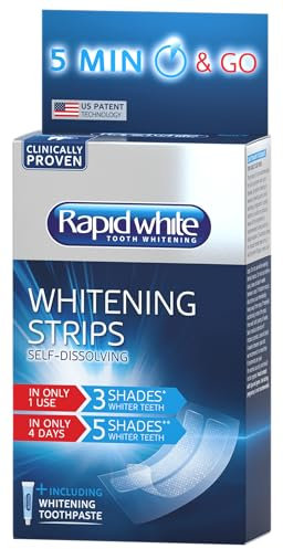 Rapid White 5 Minute Teeth Whitening Strips | 5 Shades Whiter in 4 Days | Strips Dissolve in 5 Minutes | Fast Acting & Easy to Use | Inspired by Dentists | Mint Flavour | Clinically Proven | 16 Strips
