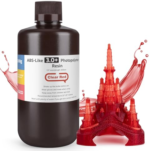 ELEGOO ABS-Like Resin 3.0 Plus, 3D Drucker Resin 405nm Rapid UV-härtendes Photopolymer Harz, Hohe Präzision für LCD 3D Drucker Klarrot 1kg