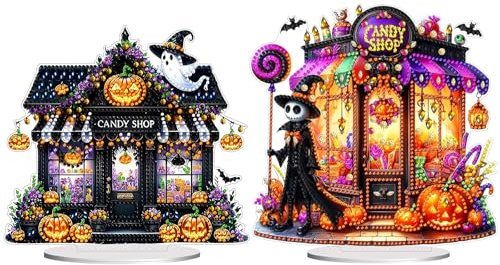 Lebartm 2Stück DIY Diamant Halloween Desktop Ornament Diamant Kunst Malerei Tisch Ornamente Einseitiger Diamant für Heimdekoration-Süßigkeitenladen