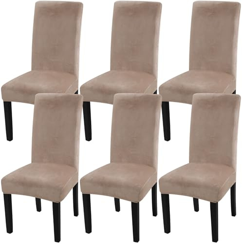 Fuloon Stuhlhussen Samt, Universal Stuhlüberzug Esszimmer, 6er Set, Khaki | Stretch Stuhlbezug Schwingstuhl, Hussen Für Stühle, Waschbar, Für Hotel, Bankett Hochzeit Party