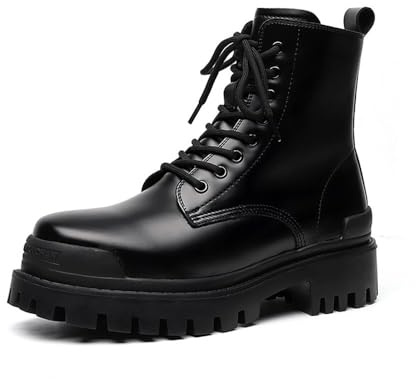 MANLADUO Botas de motocicleta de caña alta con suela gruesa para hombre, calzado casual y de moda, Negro -, 43 EU