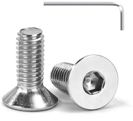 Tunejoy Vis à Tête Fraisée M6 x 16 mm Vis à Six Pans Creux en Acier Inoxydable A2 V2A à Tête Fraisée Hexagonale avec Clé Allen Filetage Complet 20 Pièces
