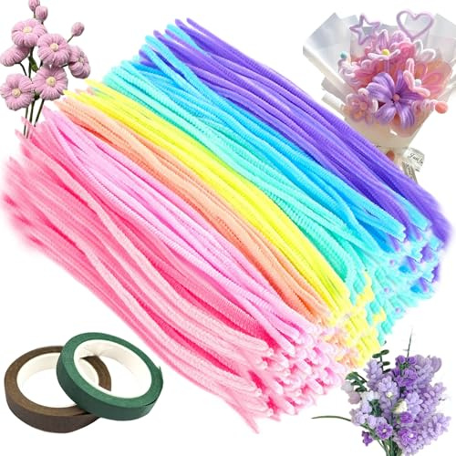 400 Stück Pfeifenreiniger Blumen Set, Pfeifenputzer zum Basteln, Tulip Bouquet Pfeifenreiniger Set, 30cm Lang Pfeifenreiniger, Pipe Cleaner Bastelset für DIY Dekorieren