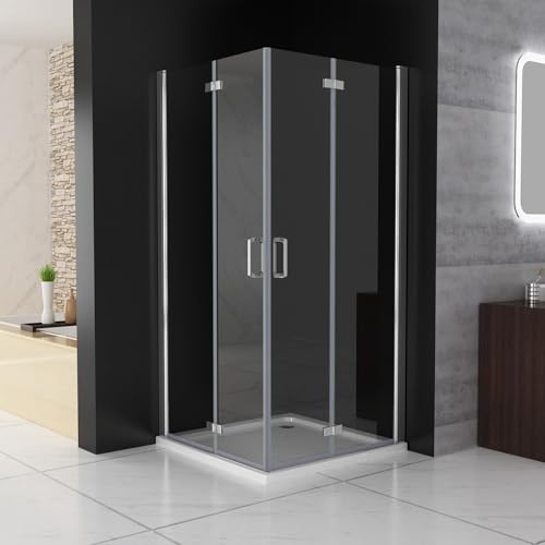 MIQU Duschkabine Eckeinstieg 80x80 cm Falttür Duschwand mit Doppel Faltbar Duschtür, 6mm NANO ESG Glas, Drehfalttür komplett Dusche Duschabtrennung Höhe 195cm, ohne Duschtasse DF80