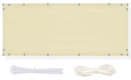 Paravento da esterno per balconi, 80 x 200 cm, asciugatura rapida, durevole, per ringhiere e terrazze, elegante copertura beige per balcone