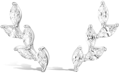 Titaniumcentral Ohrkletterer Ohrringe Stecker für Damen Blattform Marquise Zirkonia Knorpel Kleine Braut Hypoallergene Ohrstecker Gold Silber