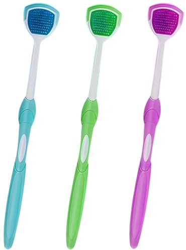 LEEQBCR 3 pcs Raschietto per lingua per adulti e lingua, con spazzola bifacciale, design morbido, 3 colori
