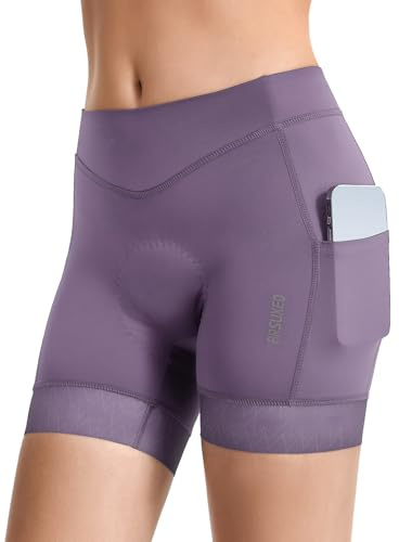 ARSUXEO Cykelshorts kvinnor vadderade cykelshorts damer MTB tights lila cykeltillbehör med fickor 579, Lila, S