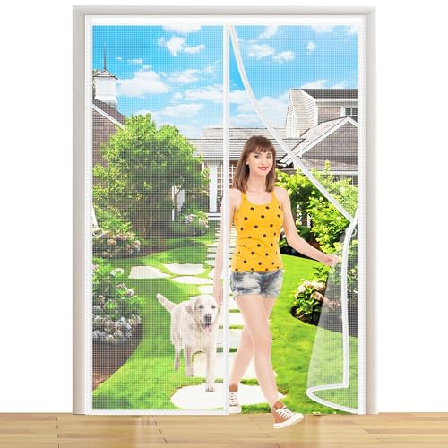 Zanzariera Magnetica Tenda 130x290cm Zanzariera Protezione dagli Insetti con Striscia Adesiva Chiusura Automatica Mani Libere per Soggiorno Corridoio Balcone Terrazze Bianco