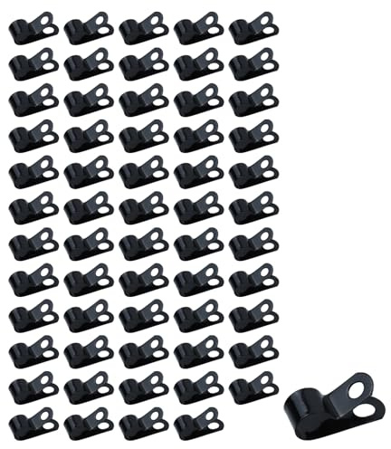 LC LICTOP R Type Cable Clamps, Galvanized Steel Clips for 10mm/0.4 Inch Pipe Tube Cord, Black Zinc Coated Metal Clamp with Screws, Hose Wire Management Fastener for DIY Electrical Installation, 60 Pcs
