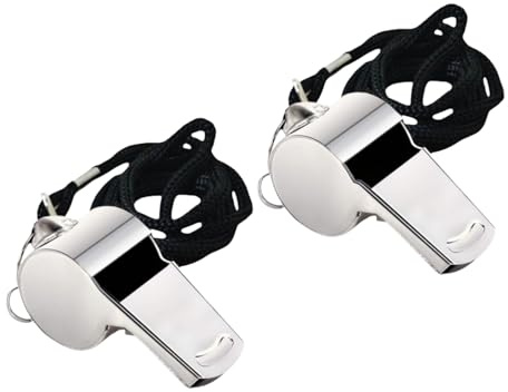 XICHENGHISDAI Lot de 2 sifflets en acier inoxydable avec cordon, sifflet à son fort et net pour entraîneurs, entraînement, arbitres, urgences, officiels et activités de plein air (2)