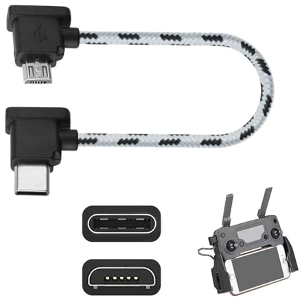 ROHMERIQUE Type-C to Micro USB Short Cable for DJI Remote Controller – 15cm Portable Charging & Data Wire, 90° USB-C Connector, Anti-Tangle, Compatible with Mavic Mini/Pro/Air/Spark （Black）