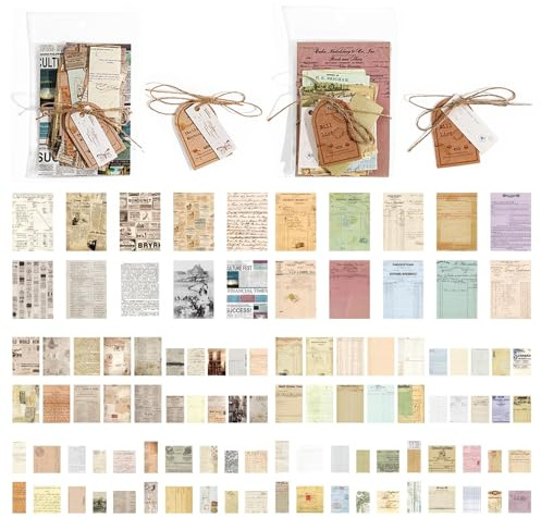 200 Sheets Vintage Scrapbook Paper Kit, Multiple Sizes Junk Journal Supplies for Scrapbooking, Card Making, DIY Collage Art, Gift Wrapping (Style D)