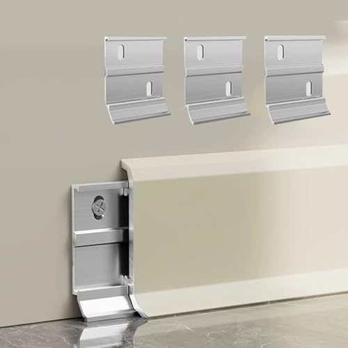 Aluminium Baseboard Trim4pcs Waterproof Skirting Board Covers (125cm 8cm Height) with Metal Buckle for Bathroom & KitchenStylish Lotus White Design