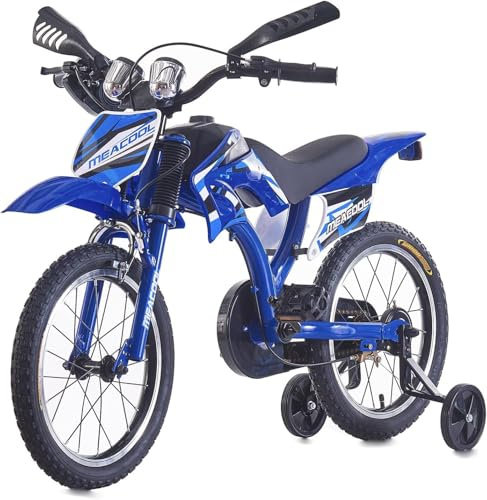 LSBIKE 16”/18/20” Kids Motorbike Style Bicycle Simulated Motorbike Sound with Training Wheels, Kid Bike w/Dual Brake, 90% Pre-Assembled, Steel Frame – Boys & Girls Bike for Ages 4–13