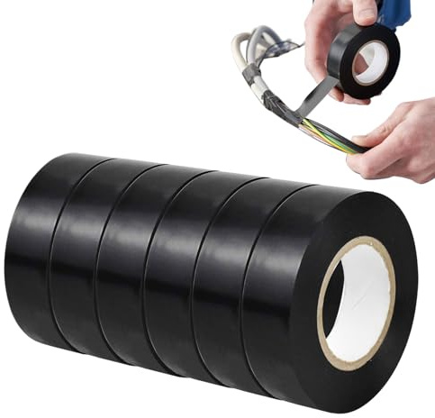 PAppositus Black Electrical Tape 6 Rolls, 19mm x 20m PVC Insulation Tape, Flame Retardant, Strong Adhesive, Electricians Tape for Wiring, Splicing, and Cable Bundling - Indoor/Outdoor Use
