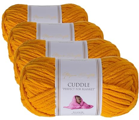 Utopia Crafts Ovillo Lana de Chenilla Gruesa Para Crochet y Tejer a Mano Mustard, 100 g/60 m, Esponjosa, Suave, Ideal Principiantes. Lavable a Máquina, Alternativa a Lana Animal (Paquete de 4)