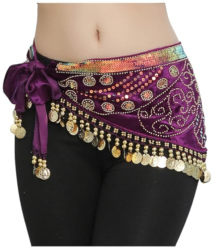 Damen Pailletten Bauchtanz Hüfttuch Chiffon Hüfttücher Indischer Tanz Gürtel, Bauchtanz Gürtel, Hüfttuch, Schwarz goldmünzen Rock, Tänzerdekoration für Show, Party, Feier