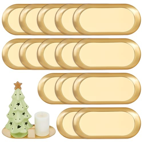 INTERWARM Juego de 20 bandejas para servir de acero inoxidable, bandejas doradas, para servir alimentos, 17,5 cm, ovalada, para bufé, sushi, aperitivos