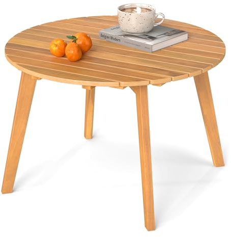 COSTWAY Beistelltisch Holz wetterfest, runder Gartentisch, Holztisch aus Akazienholz, Balkontisch, Kaffeetisch für Garten, Balkon, Terrasse, 62 x 62 x 40 cm