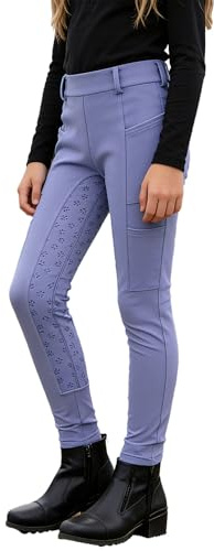 Runhomal Kids Girls Boys Equestrian Breeches with Pockets Anti-Slip Full Seat Pants Horse Riding Tights Sweatpants
