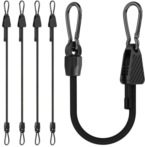4 Stück Verstellbar Spanngummi mit Karabiner Haken, 100cm Expander mit Haken, Expander mit Karabiner, Gummispanner Gepäckspanner für Sonnensegel, Gartengeräte, Fahrrad, Auto, Ladung, Schwarz