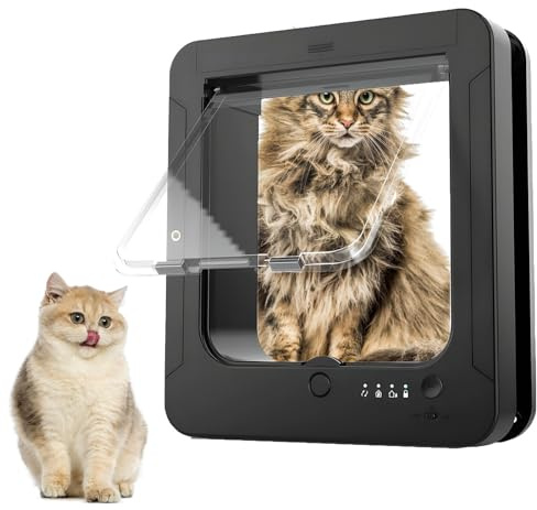 Smart RFID Cat Flap con Telecomando, 4 Modi di bloccare la Porta dell'animale Domestico per i Gatti Piccoli Cani, Porta Elettronica Resistente alle intemperie, Porta del Gatto a Prova di Tempo, Nero