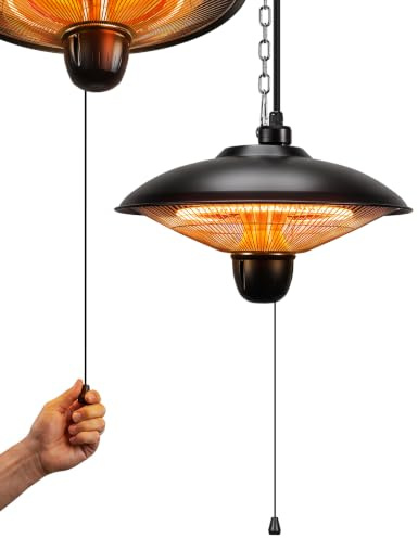 Jayseuw Radiateur d'extérieur suspendu pour terrasse, 1800 W, noir | Chauffage de terrasse électrique suspendu avec 3 niveaux de puissance pour terrasse, balcon et extérieur couvert