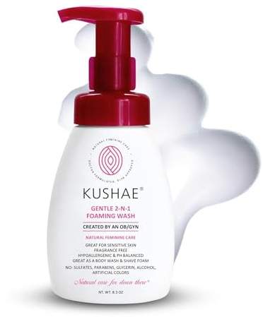 Kushae Gentle 2-in-1 Foaming Wash, pH Balance Feminine Wash for Optimal Hygiene, Refreshing & Soothing Feminine Wash for Sensitive Skin, Fragrance-Free Intimate Wash for Daily Use, 8.3 oz