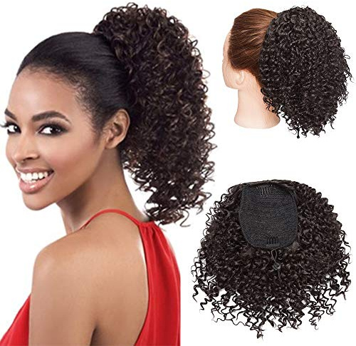 SEGO Afro Ponytail Haarteil Dutt Kinky Curly Pferdeschwanz Zopf Hair Extensions Lockig Natural Mittel braun