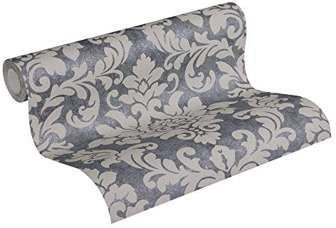 Livingwalls Non-Woven Wallpaper Diamonds Wallpaper with Ornaments Baroque 10.05 m x 0.53 m Gray Beige Silver 372701 37270-1