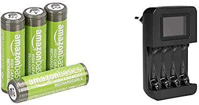 Amazon Basics - Caricabatteria digitale intelligente, per 4 batterie AA, AAA & Batterie AA ricaricabili, ad alta capacità, pre-caricate, confezione da 4 (l’aspetto potrebbe variare dall’immagine)