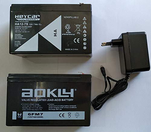 Indalchess Kit 2 BATERÍAS 12V Y 7AH + Cargador DE 12V para Coche ELÉCTRICO Infantil