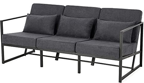 Mingone Sofa 3 Sitzer, Kleines Sofa, Küchensofa, Mehrsitzsofa, Sitzgruppe mit Metallgestell Leinenbezug, Retro-Stuhl, Couch für Wohnzimmer Küche(Grau, 168 x 72 x 72 cm)