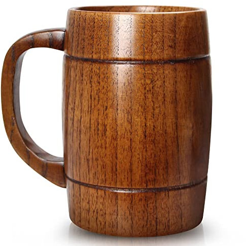 Grande boccale da birra in legno da 510,3 g, regalo per uomini e donne, grande tazza vichinga vintage rustica fresca in legno boccale fatto a mano unico caffè uomo tazze per lui maschio papà marito
