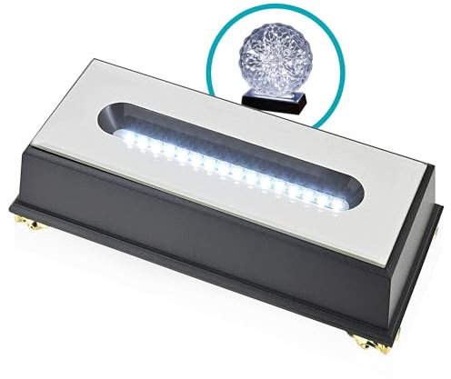 ASENTE - Base de 16 luces LED para arte de vidrio, pedestal rectangular iluminado, soporte iluminado para esculturas de vidrio y vidrio 3D, alimentado por enchufe adaptador, caja de espejo iluminada